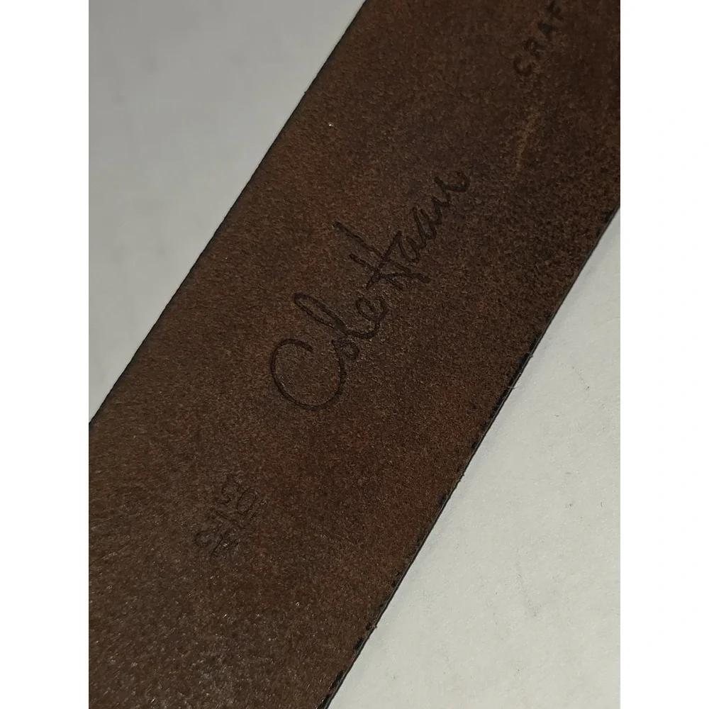 Cole Haan Leather Belt Bronze-toned Oval Concho Buckle Intricate Design Size 42